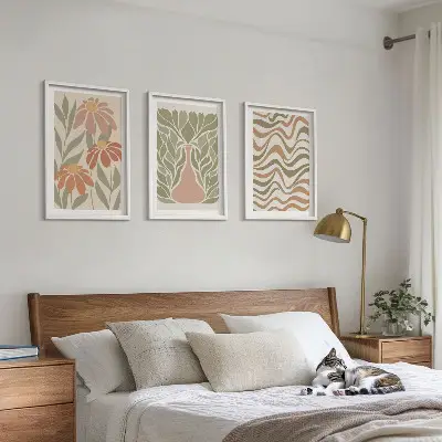 Lot de 3 tableaux pour salon fleurs abstraites aux tons pastel