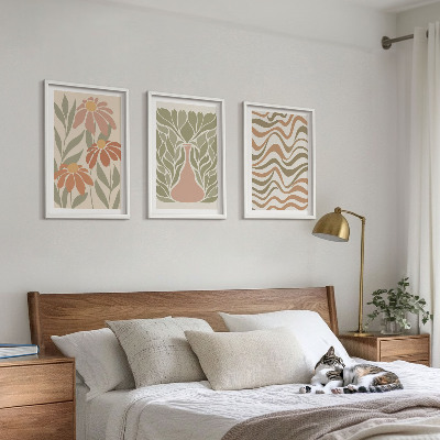 Lot de 3 tableaux pour salon Fleurs abstraites pastel