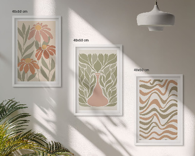 Lot de 3 tableaux pour salon Fleurs abstraites pastel