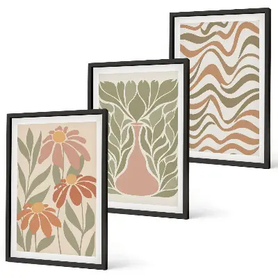 Lot de 3 tableaux pour salon fleurs abstraites aux tons pastel