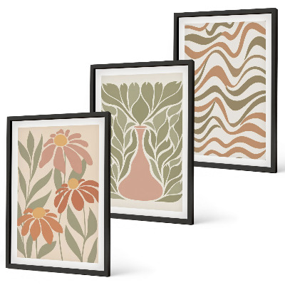 Lot de 3 tableaux pour salon Fleurs abstraites pastel