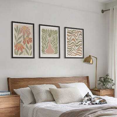 Lot de 3 tableaux pour salon Fleurs abstraites pastel