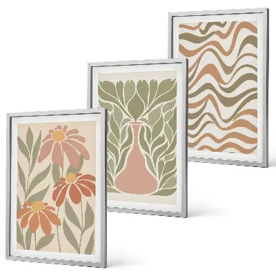 Lot de 3 tableaux pour salon fleurs abstraites aux tons pastel