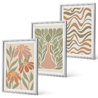 Lot de 3 tableaux pour salon Fleurs abstraites pastel