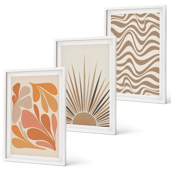 Lot de 3 tableaux pour salon Formes pastel bohèmes ensoleillées