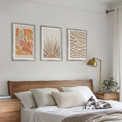 Lot de 3 tableaux pour salon Formes pastel bohèmes ensoleillées