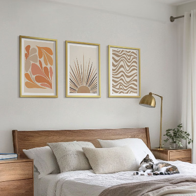 Lot de 3 tableaux pour salon Formes pastel bohèmes ensoleillées