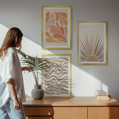 Lot de 3 tableaux pour salon Formes pastel bohèmes ensoleillées
