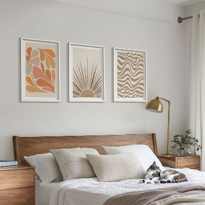 Lot de 3 tableaux pour salon Formes pastel bohèmes ensoleillées