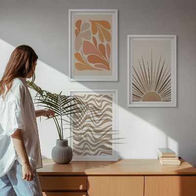 Lot de 3 tableaux pour salon Formes pastel bohèmes ensoleillées
