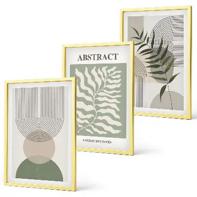 Lot de 3 tableaux pour salon avec motifs d'abstractions botaniques bohèmes