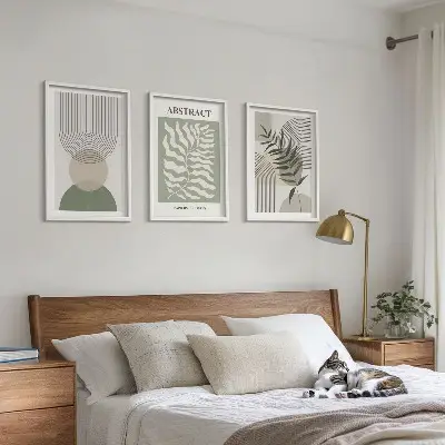 Lot de 3 tableaux pour salon avec motifs d'abstractions botaniques bohèmes