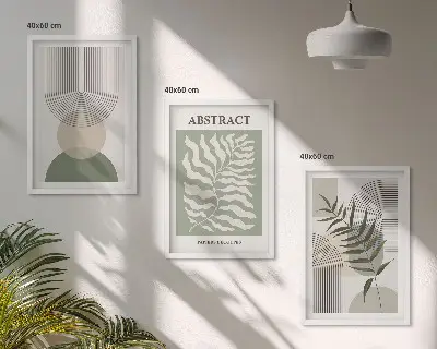 Lot de 3 tableaux pour salon avec motifs d'abstractions botaniques bohèmes