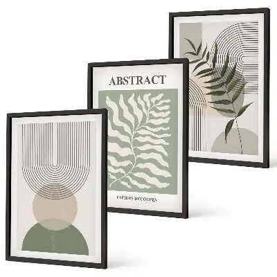 Lot de 3 tableaux pour salon avec motifs d'abstractions botaniques bohèmes