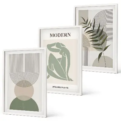 Lot de 3 tableaux pour salon avec graphismes végétaux stylés