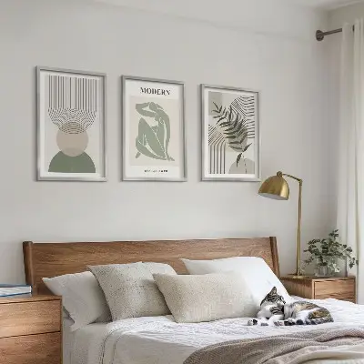 Lot de 3 tableaux pour salon avec graphismes végétaux stylés