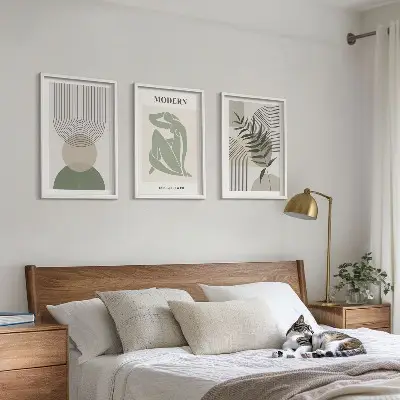 Lot de 3 tableaux pour salon avec graphismes végétaux stylés