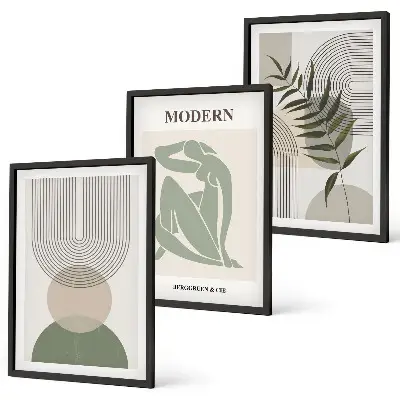 Lot de 3 tableaux pour salon avec graphismes végétaux stylés