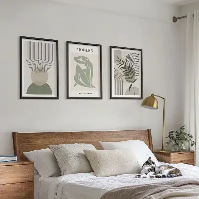 Lot de 3 tableaux pour salon avec graphismes végétaux stylés