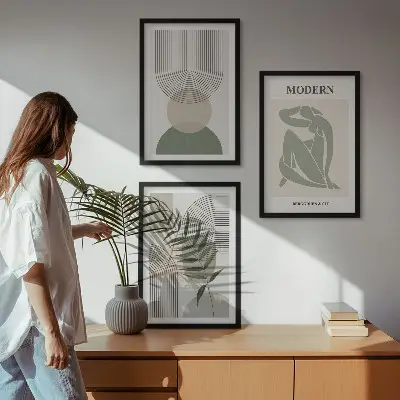 Lot de 3 tableaux pour salon avec graphismes végétaux stylés