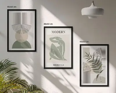 Lot de 3 tableaux pour salon avec graphismes végétaux stylés