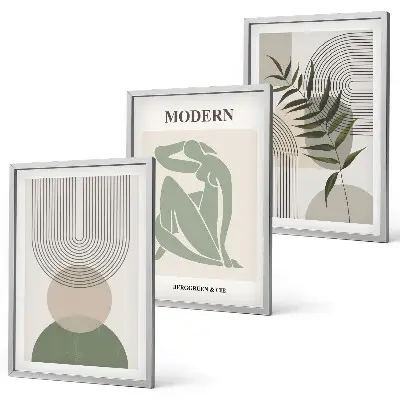 Lot de 3 tableaux pour salon avec graphismes végétaux stylés