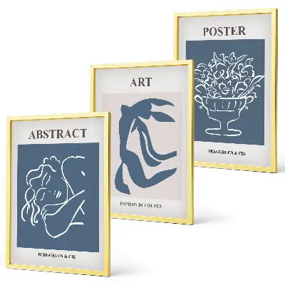 Lot de 3 tableaux pour salon avec motifs abstraits élégants inspirés de Matisse