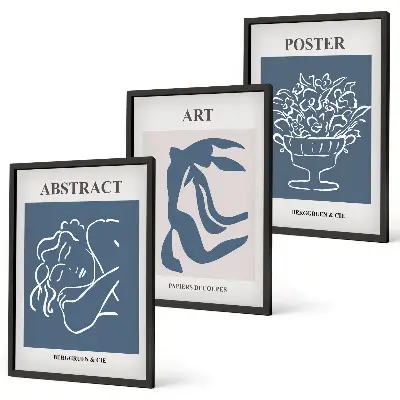 Lot de 3 tableaux pour salon avec motifs abstraits élégants inspirés de Matisse