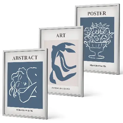 Lot de 3 tableaux pour salon avec motifs abstraits élégants inspirés de Matisse