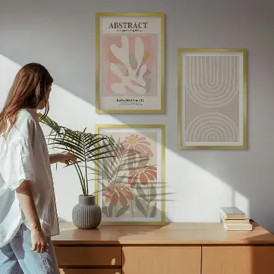 Lot de 3 tableaux pour salon motifs de formes végétales abstraites