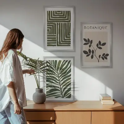 Lot de 3 tableaux pour salon au style minimalisme bohème botanique