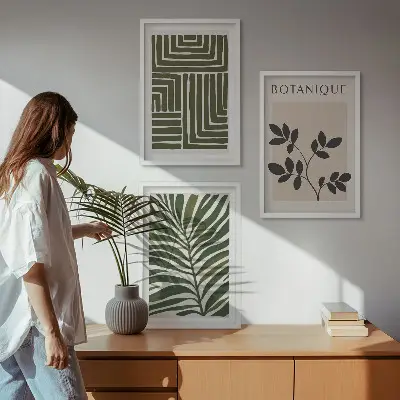 Lot de 3 tableaux pour salon au style minimalisme bohème botanique