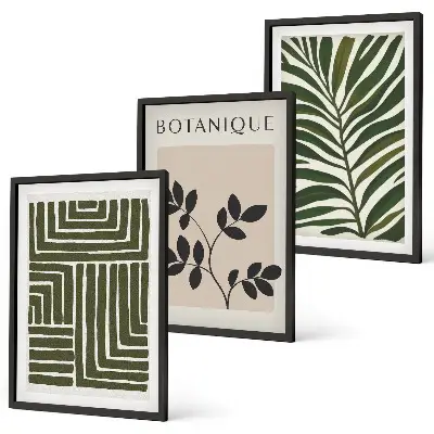 Lot de 3 tableaux pour salon au style minimalisme bohème botanique