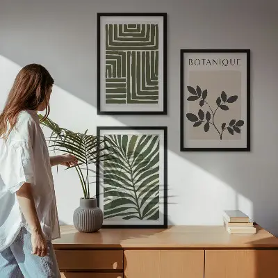 Lot de 3 tableaux pour salon au style minimalisme bohème botanique