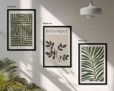 Lot de 3 tableaux pour salon au style minimalisme bohème botanique