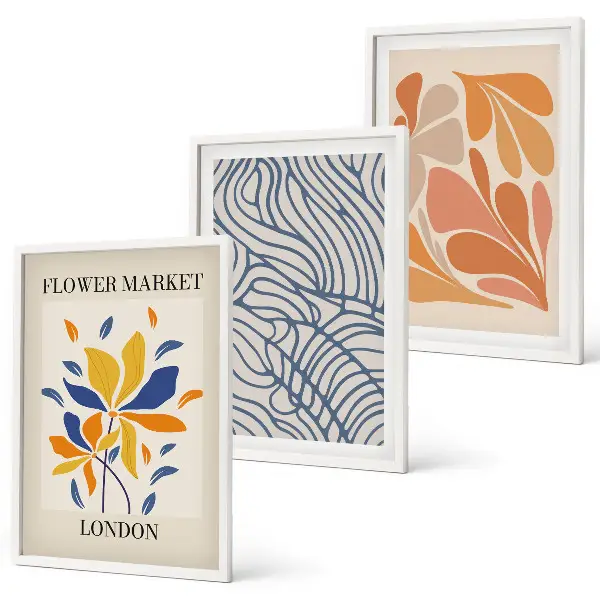 Fleurs abstraites modernes lot de 3 tableaux pour salon