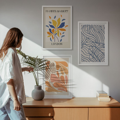 Lot de 3 tableaux pour salon Fleurs abstraites modernes