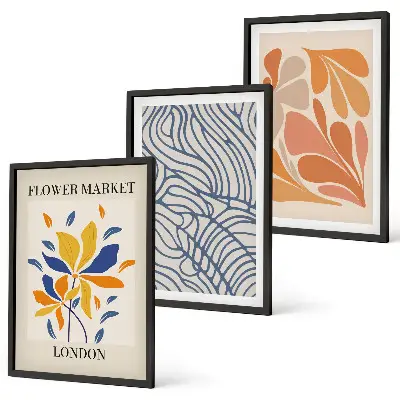 Fleurs abstraites modernes lot de 3 tableaux pour salon
