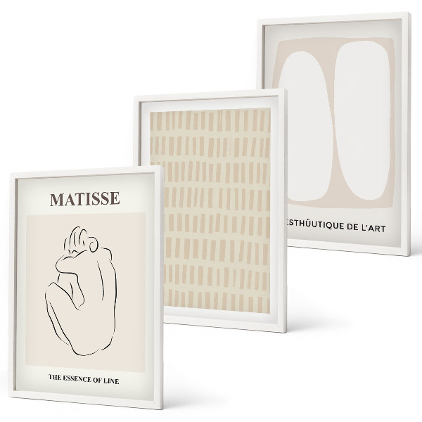 Lot de 3 tableaux pour salon Lignes formes beige blanc
