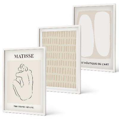 Lot de 3 tableaux pour salon Lignes formes beige blanc