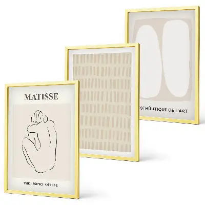 Lot de 3 tableaux pour salon motifs lignes et formes en beige et blanc