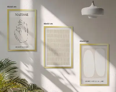 Lot de 3 tableaux pour salon motifs lignes et formes en beige et blanc
