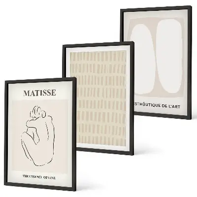 Lot de 3 tableaux pour salon motifs lignes et formes en beige et blanc