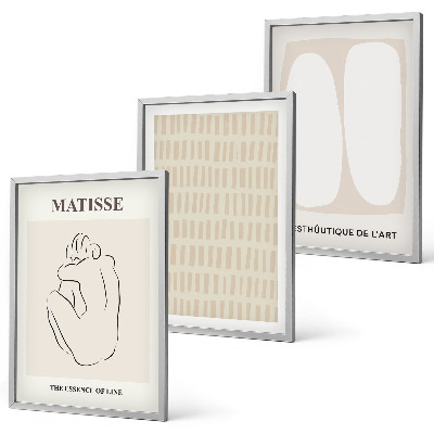 Lot de 3 tableaux pour salon Lignes formes beige blanc