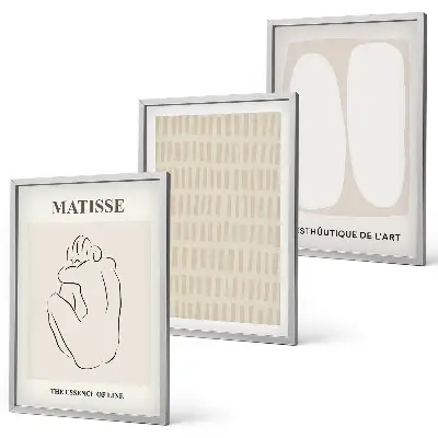 Lot de 3 tableaux pour salon motifs lignes et formes en beige et blanc