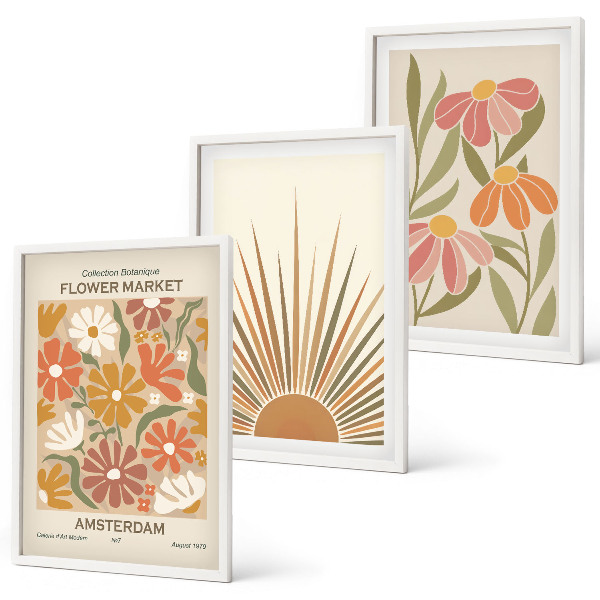 Lot de 3 tableaux pour salon Tournesols pastel