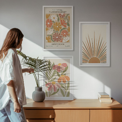 Lot de 3 tableaux pour salon Tournesols pastel