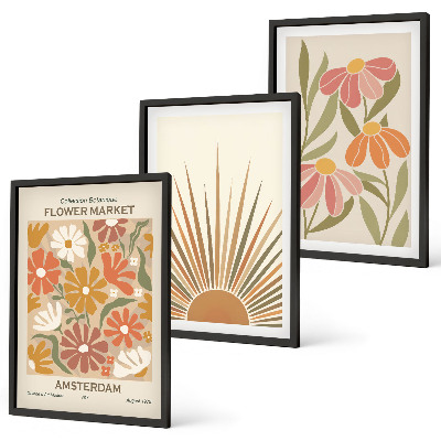 Lot de 3 tableaux pour salon Tournesols pastel