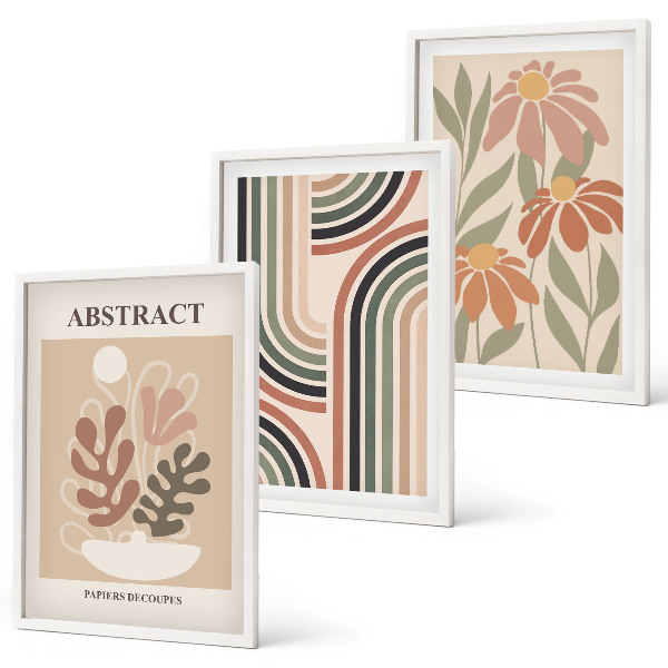 Lot de 3 tableaux pour salon Plantes abstraites aux couleurs pastel