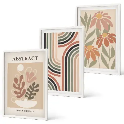 Lot de 3 tableaux pour salon motif plantes abstraites aux couleurs pastel